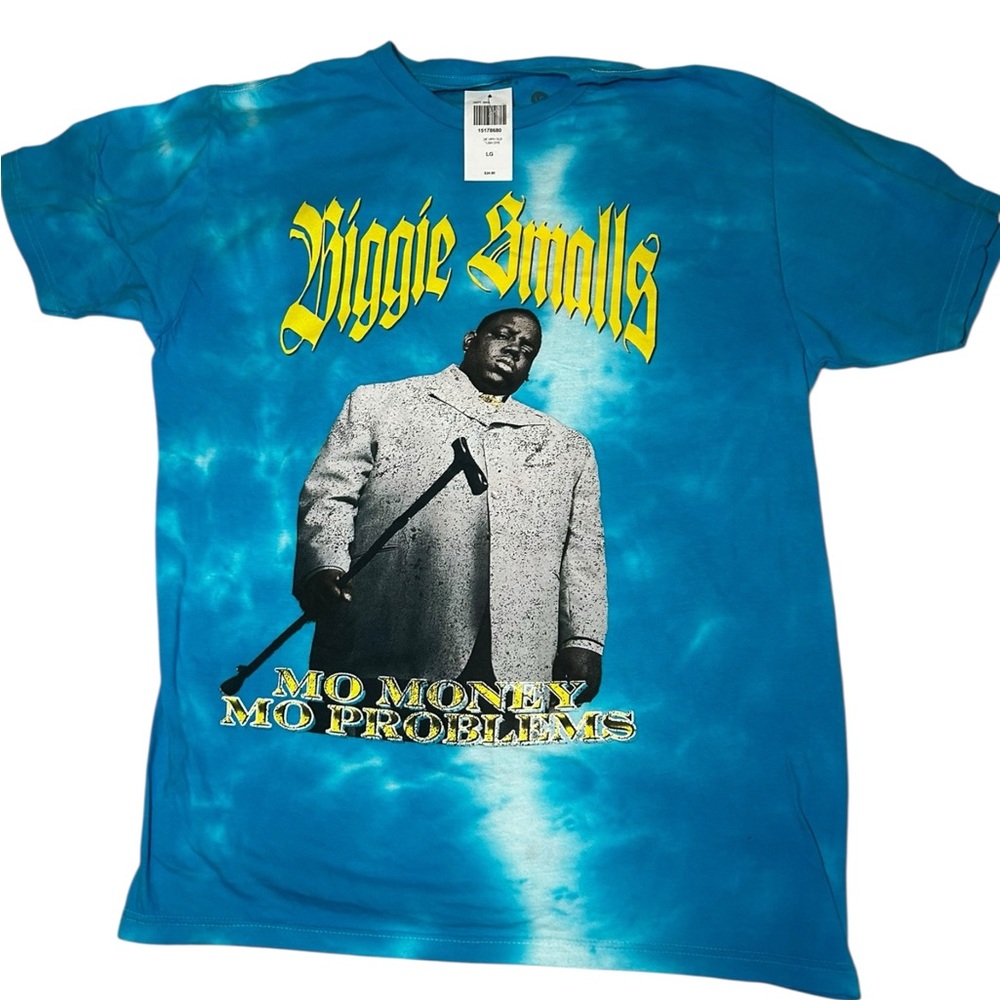 NWT Hot Topic Biggie Smalls Turquoise Tie Dye Graphic Rap Tee Size Large